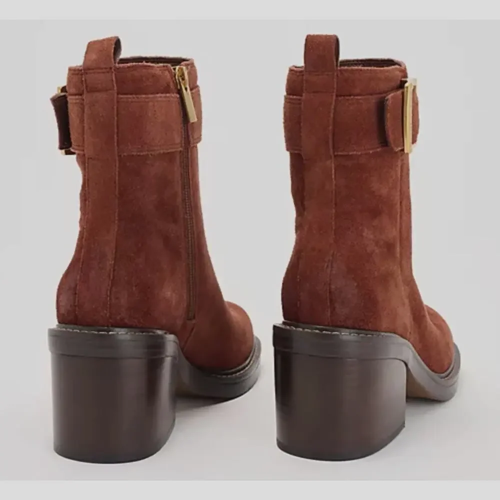 Vince Camuto Bembonie Suede Stacked Heel Bootie Buckle Ankle Boot | Sz 8, Brown - Picture 3 of 7